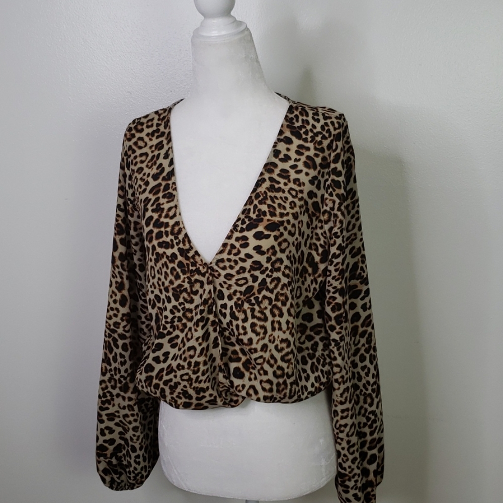 Faux Wrap Animal Print Crop Top, Forever 21, Sz S